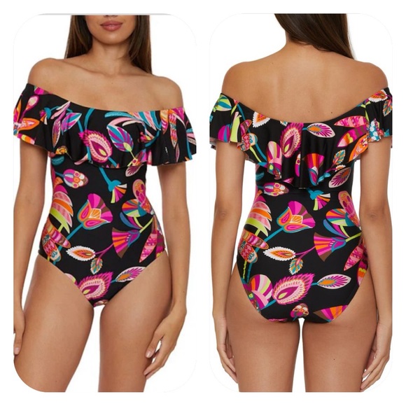 {Trina Turk} Luminary Printed Off The Shoulder Ruffle One Piece Swimsuit - NWT - Picture 14 of 14